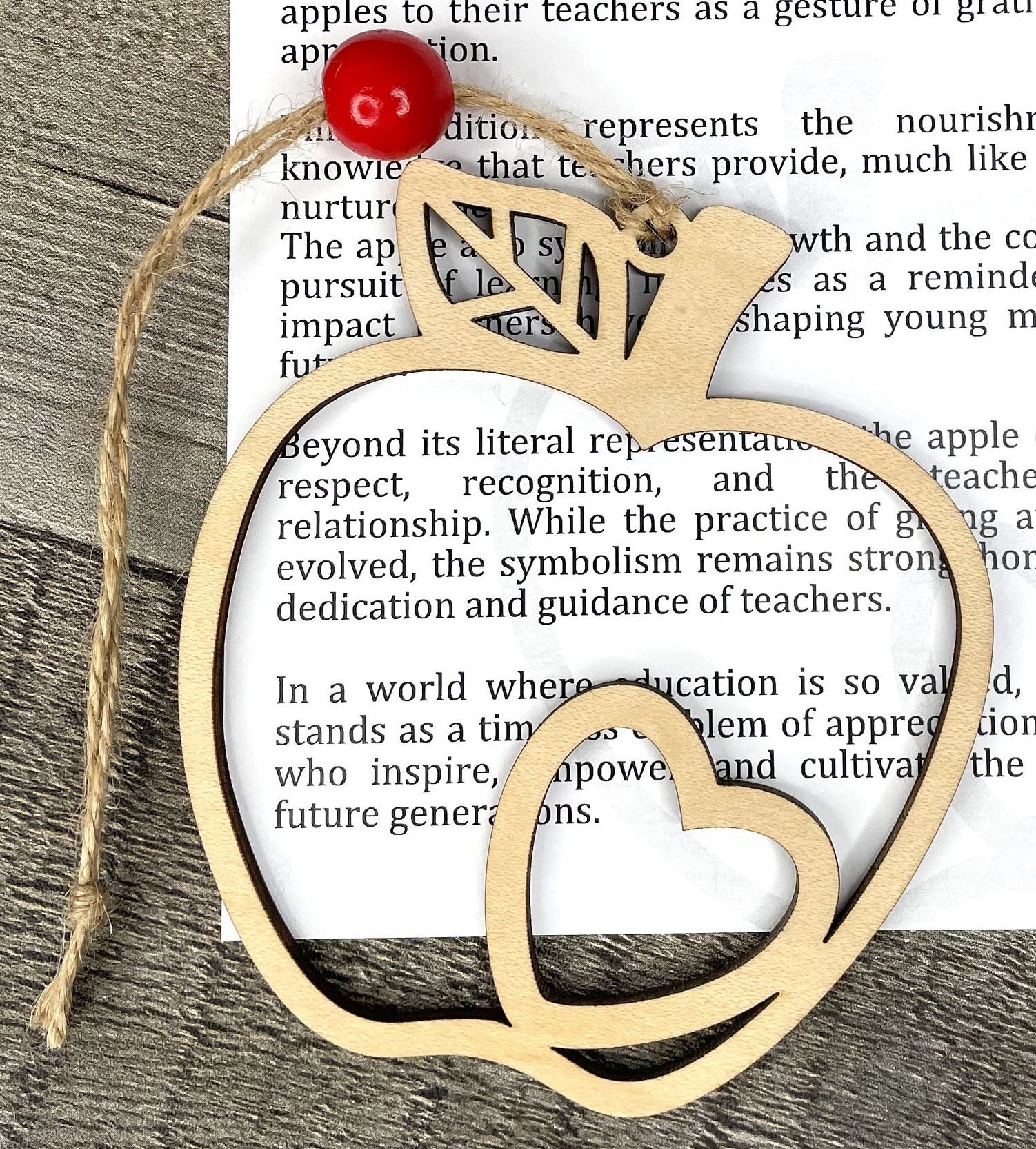 Back to School or Christmas teacher gift, apple ornament made of durable maple, teacher holiday gift, educator apple gift, Apple story card ornament