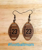 Personalized Engraved Walnut Wood Dangle, Nickel Free Football Shaped Earrings