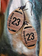 Personalized Engraved Walnut Wood Dangle, Nickel Free Football Shaped Earrings