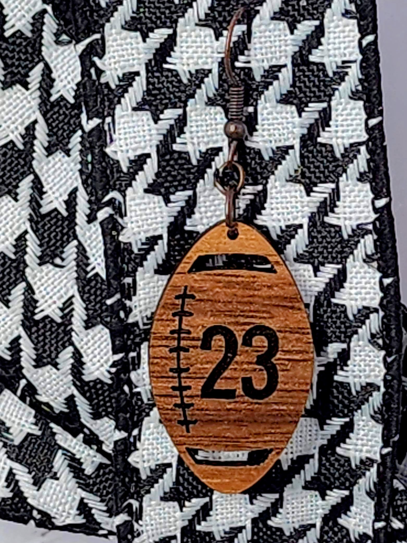 Personalized Engraved Walnut Wood Dangle, Nickel Free Football Shaped Earrings