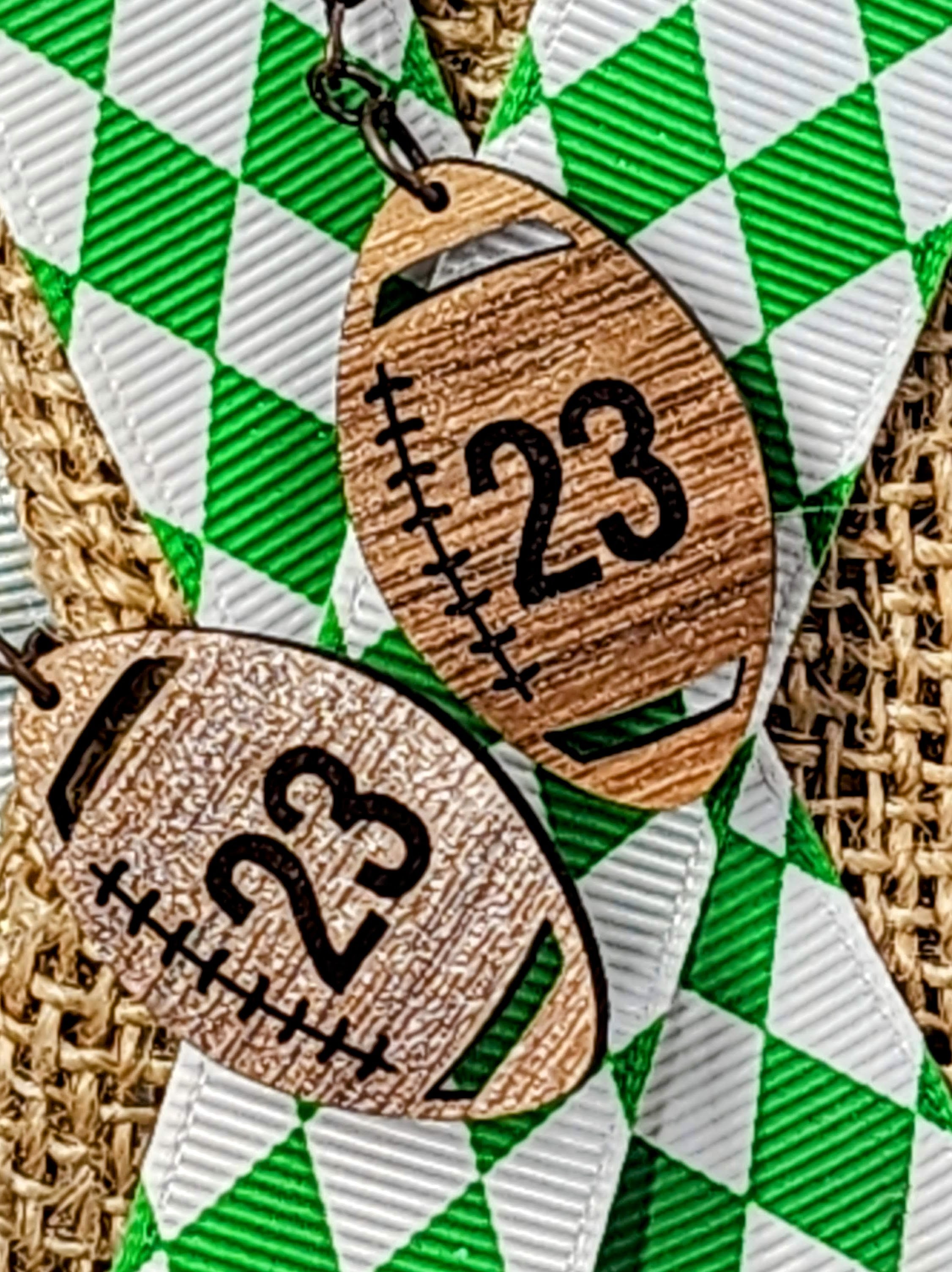 Personalized Engraved Walnut Wood Dangle, Nickel Free Football Shaped Earrings