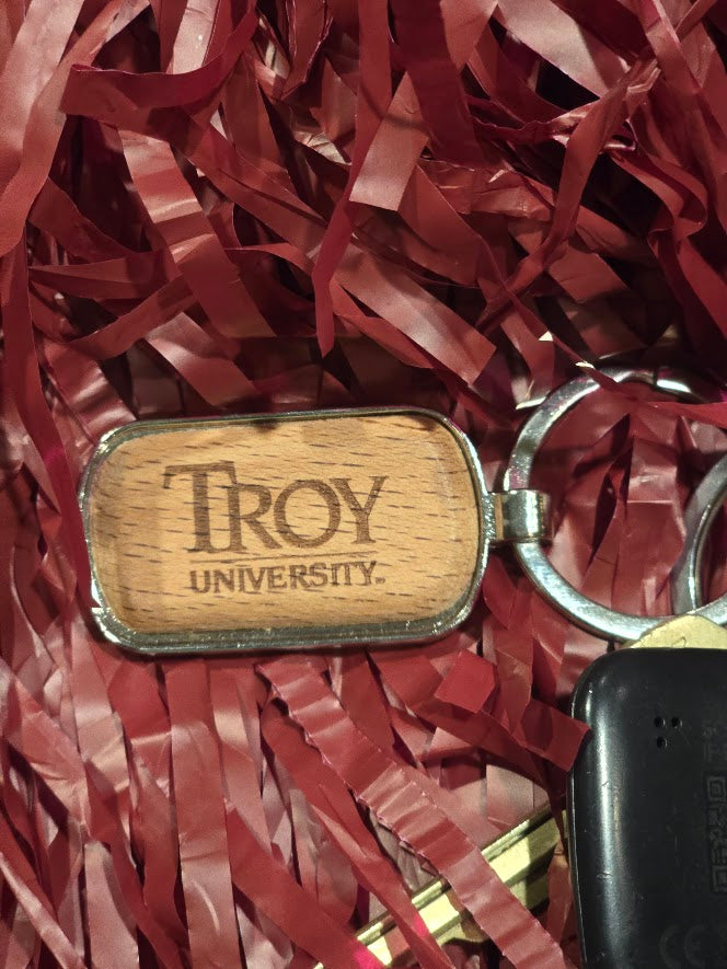 Troy University Personalized Keychain Officially Licensed Beechwood and Stainless Steel
