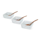 3 Ceramic Serving Dishes with wooden spoons