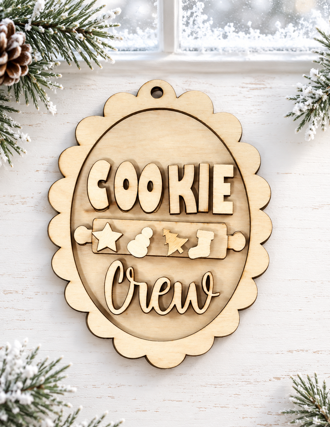 Cookie Crew Scalloped Wood Christmas Ornament OR-015
