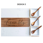 Design 3 custom laser engraved on a board  Personalized Charcuterie Board! Crafted from stunning acacia wood and marble, this 11-piece set is the perfect gift for couples or for housewarming parties. 
