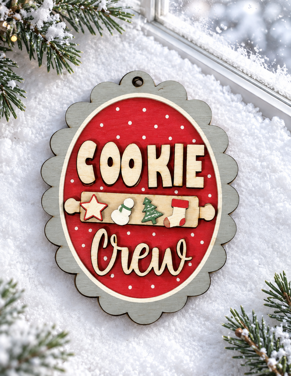 Cookie Crew Scalloped Wood Christmas Ornament OR-015