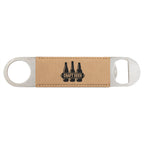 1 1/2" x 7" Brown/Engraves Black Laserable Leatherette Bottle Opener 