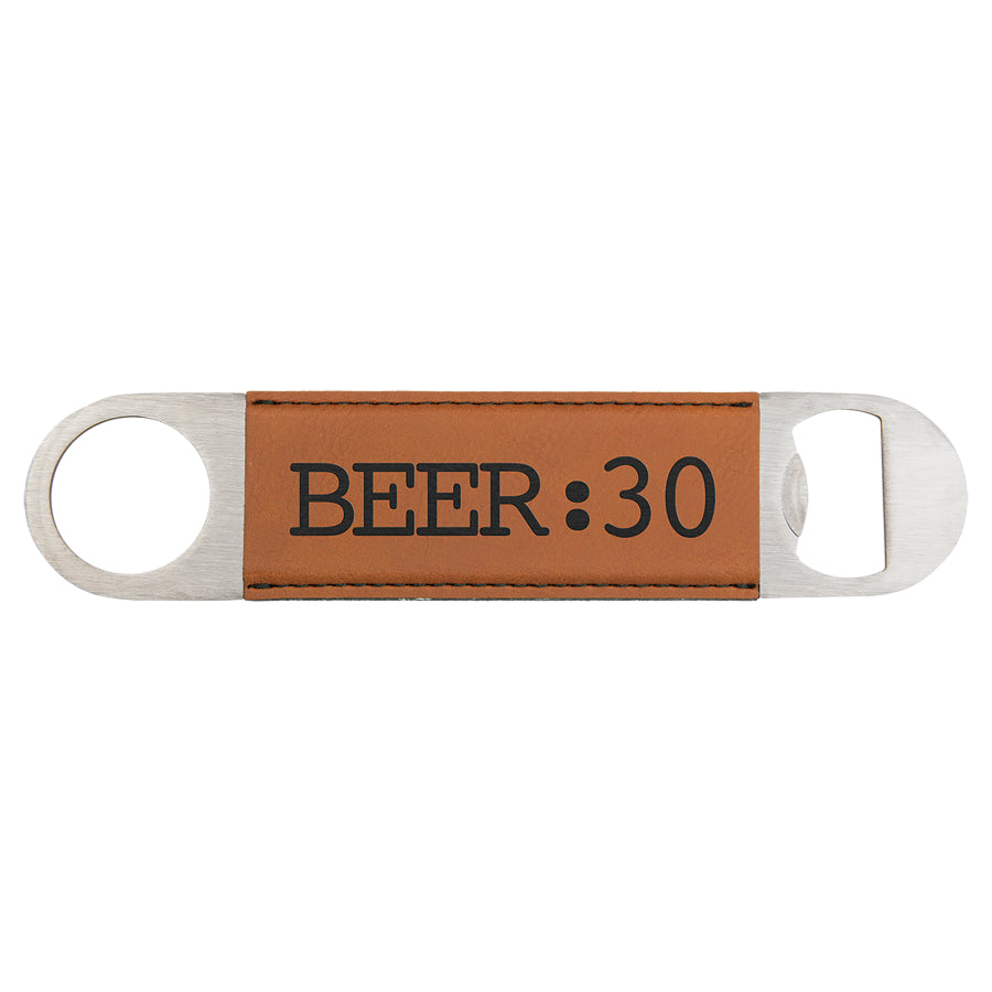 1 1/2" x 7" Rawhide/Engraves Black Laserable Leatherette Bottle Opener 