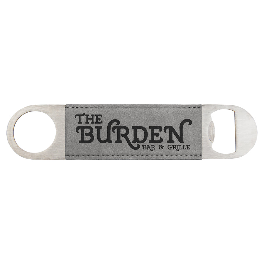 1 1/2" x 7" Gray/Engraves Black Laserable Leatherette Bottle Opener 