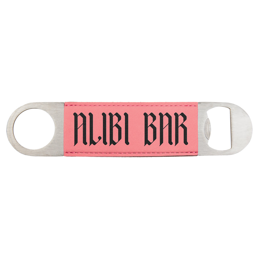 1 1/2" x 7" Pink/Engraves Black Laserable Leatherette Bottle Opener 