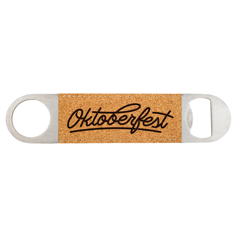 1 1/2" x 7" Cork/Engraves Black Laserable Leatherette Bottle Opener 
