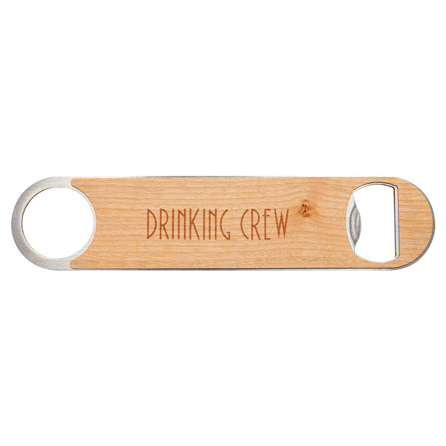 1 1/2" x 7" Wood/Engravesl Light Brown k Laserable Leatherette Bottle Opener 