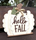 Hello Fall Scalloped Pumpkin Shelf Sitter SHINE-SS-001