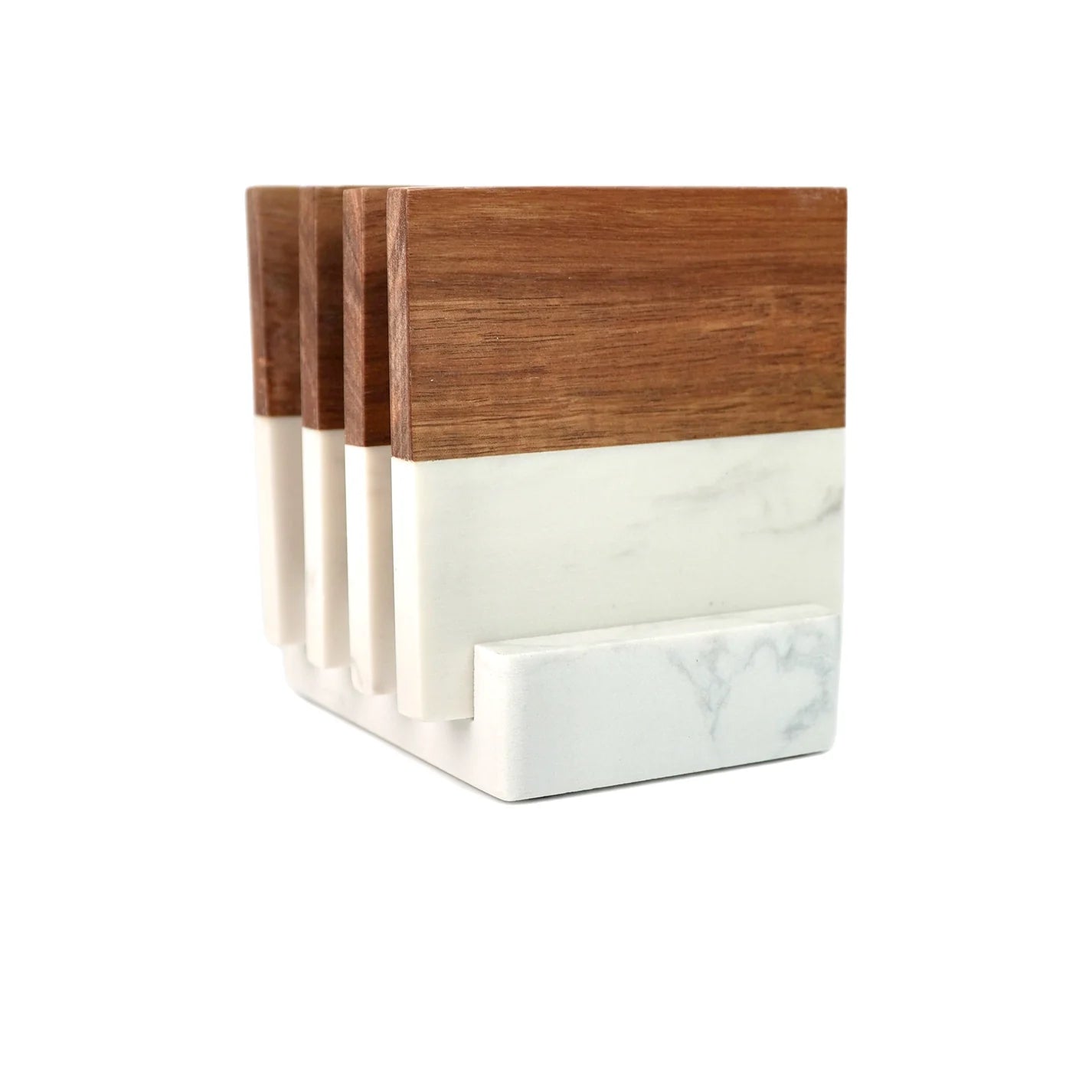 Custom Zip Code Marble & Acacia Coaster Set