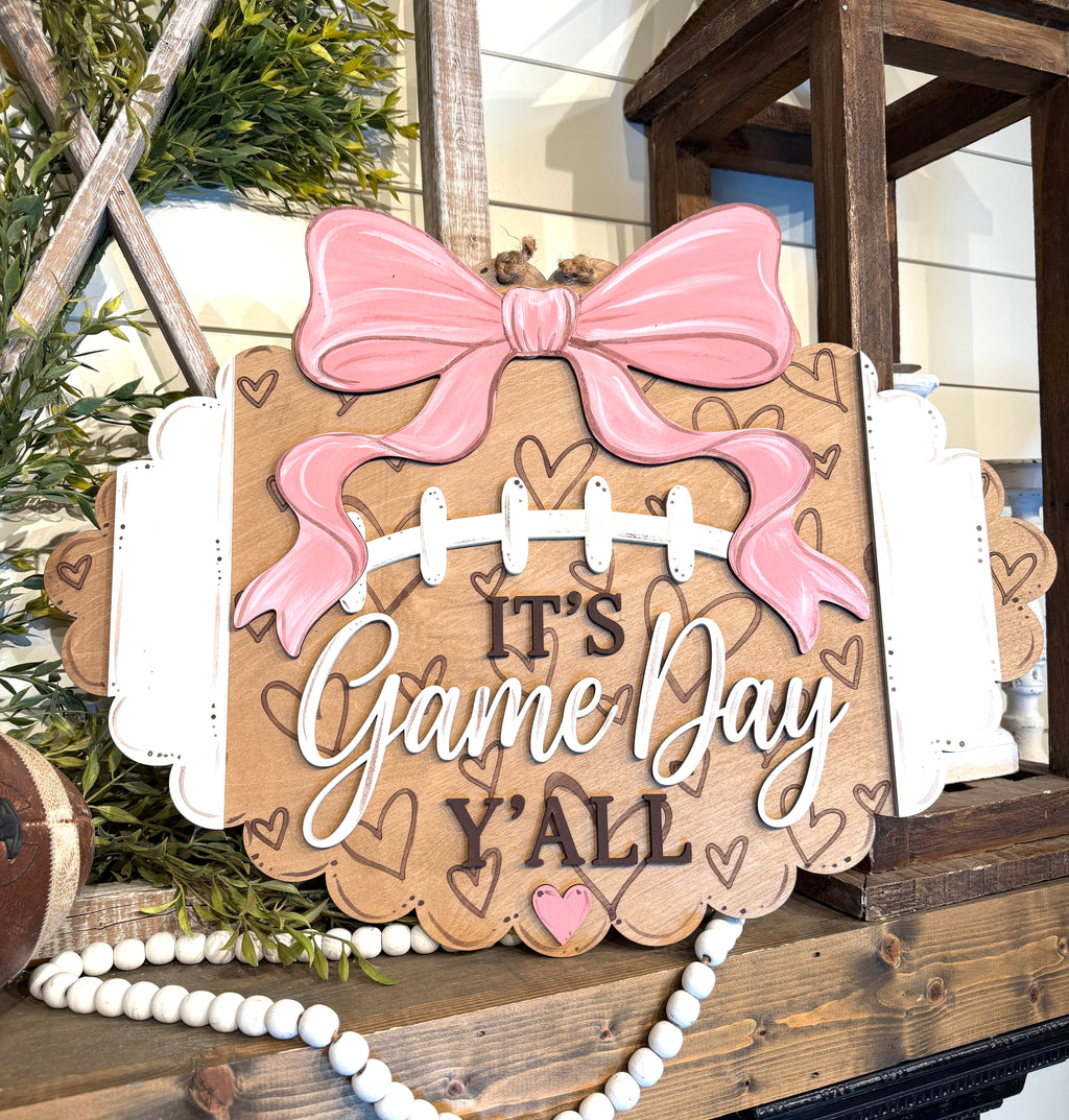 It's Game Day Y'all Football Bow Door Hanger SHINE-DH-010