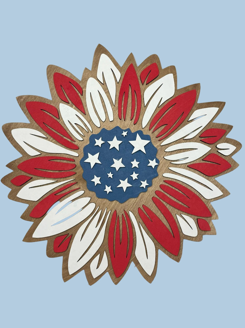 Sunflower Flag Patriotic door hanger craft kit from Rise and Shine Gifts, laser cut in Dothan, Alabama