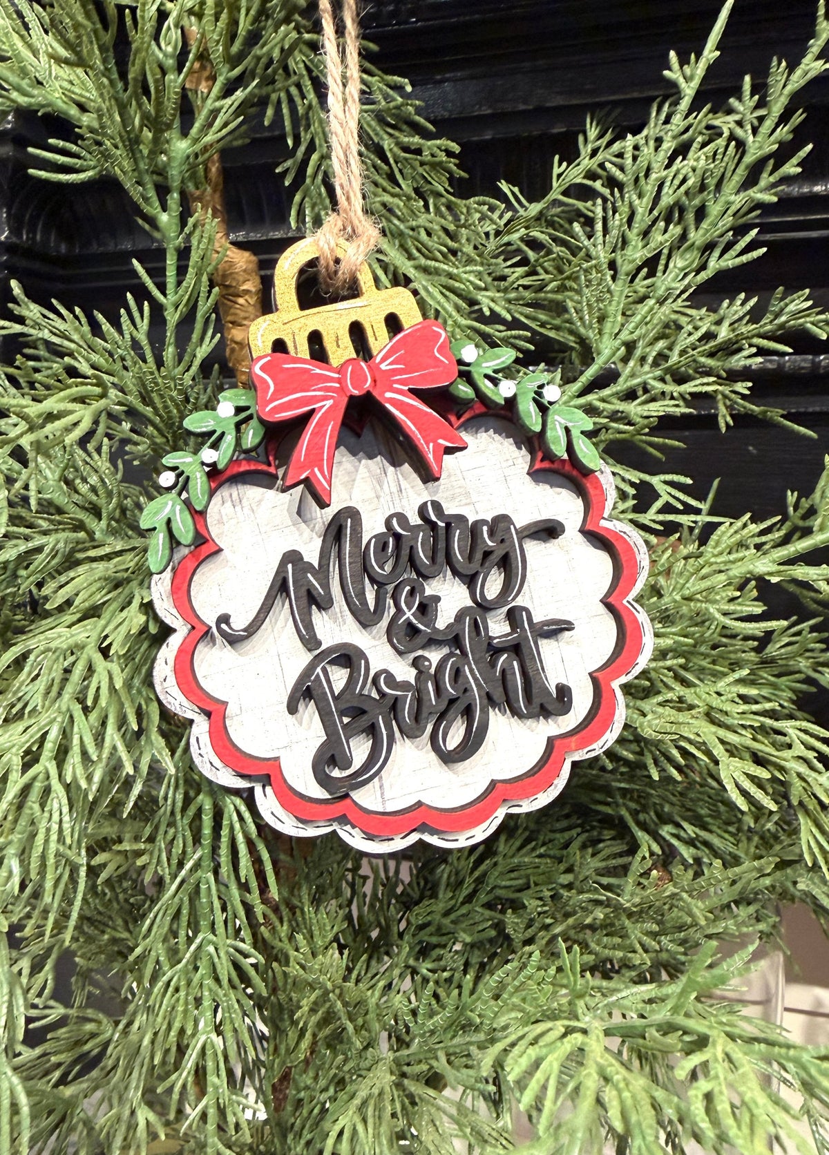Merry & Bright Layered Wood Christmas Ornament SHINE-OR-011