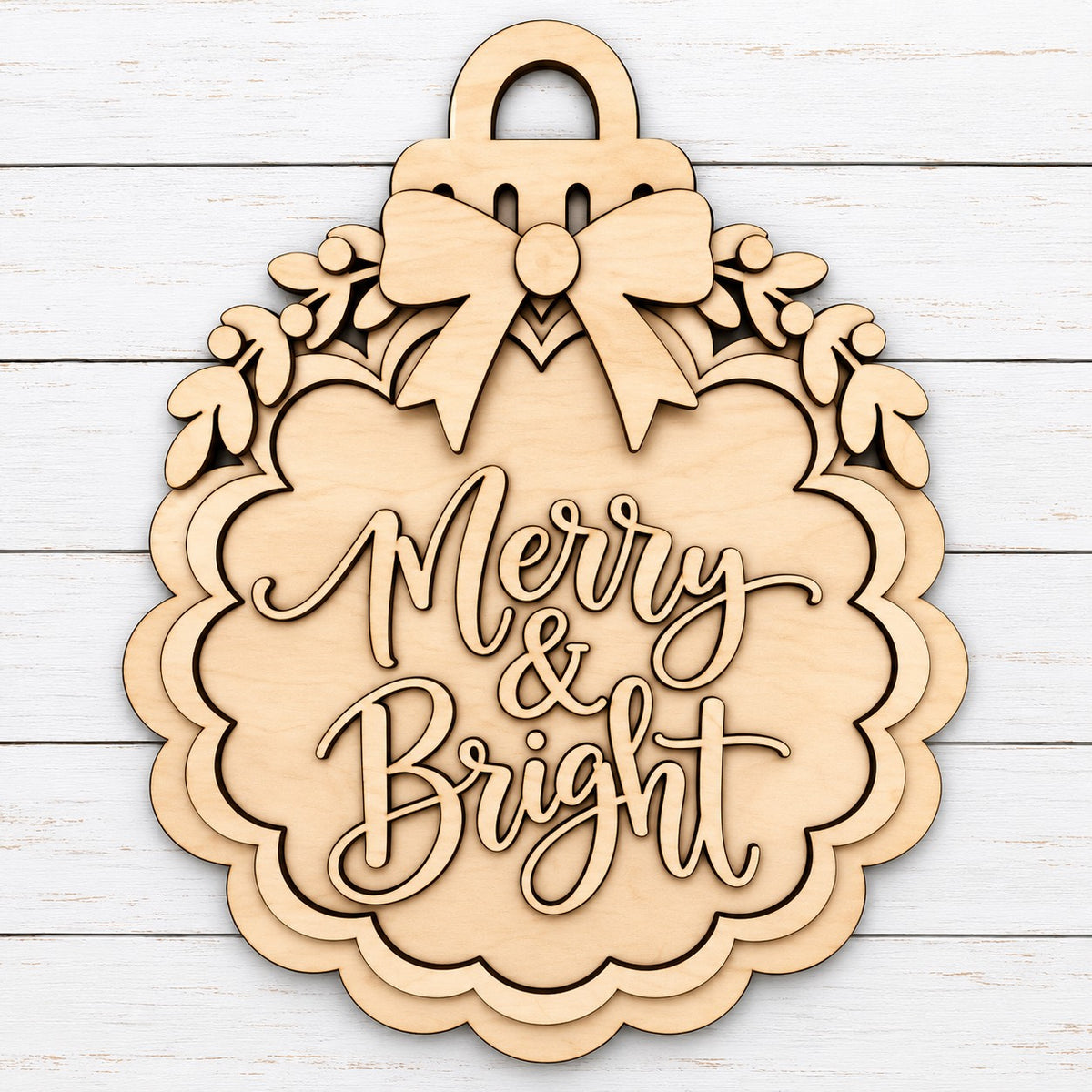 Merry & Bright Layered Wood Christmas Ornament SHINE-OR-011