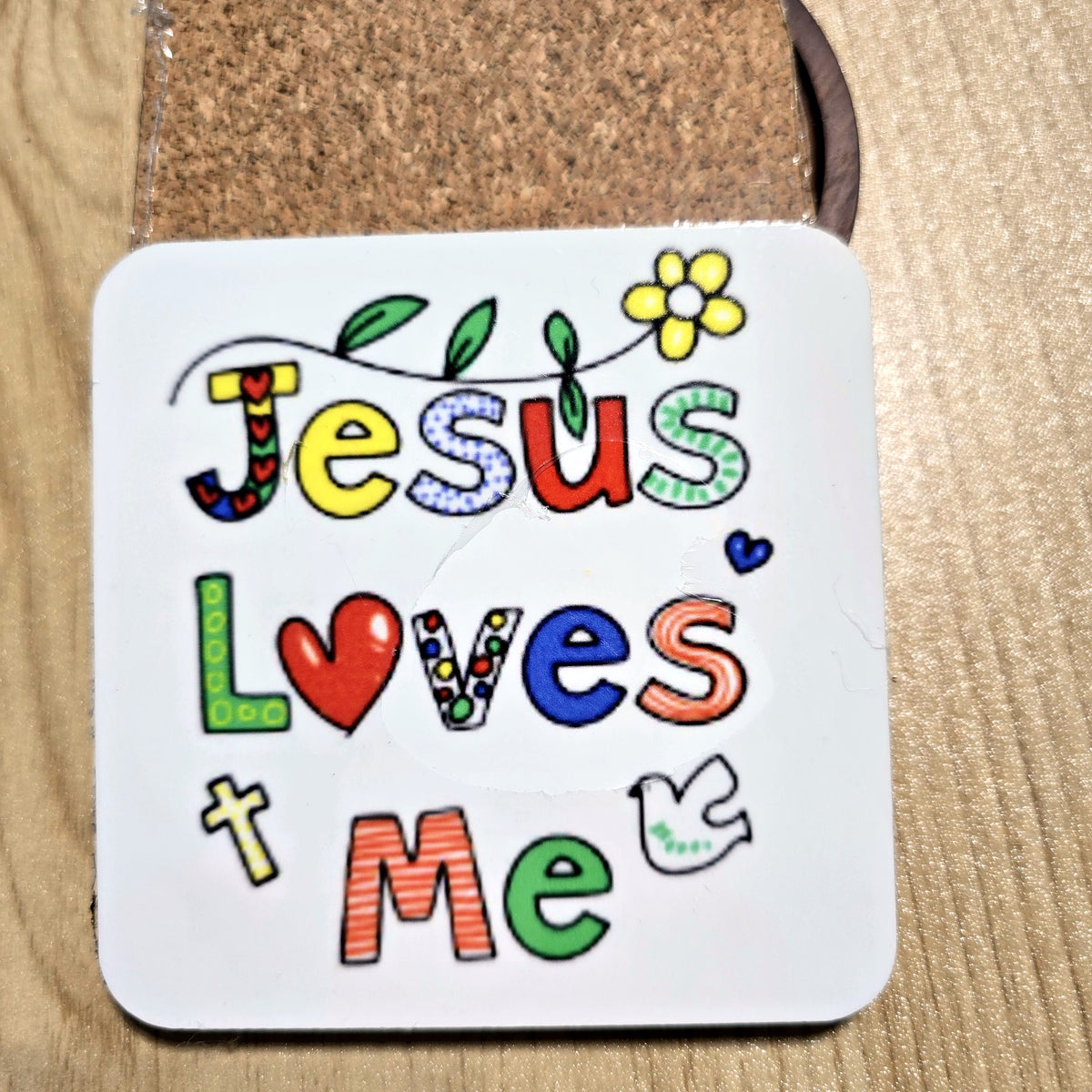 Jesus Loves Me colorful doodle Christian coaster, UV printed by Rise and Shine Gifts in Dothan, Alabama SHINE-CS-002