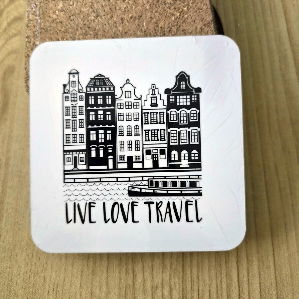 Live Love Travel canal houses coaster, UV printed by Rise and Shine Gifts in Dothan, Alabama SHINE-CS-003