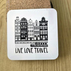 Live Love Travel canal houses coaster, UV printed by Rise and Shine Gifts in Dothan, Alabama SHINE-CS-003
