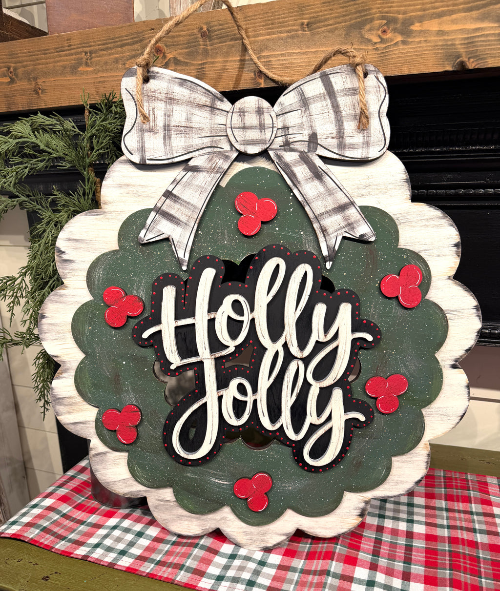 Holly Jolly Wreath Christmas Door Hanger SHINE-DH-005