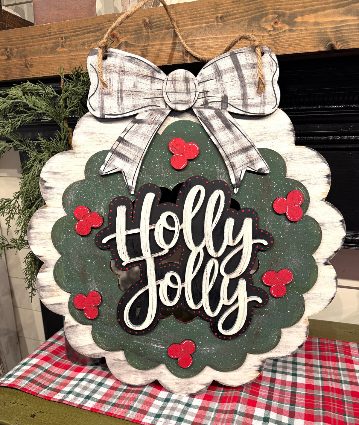 Holly Jolly Wreath Christmas Door Hanger SHINE-DH-005