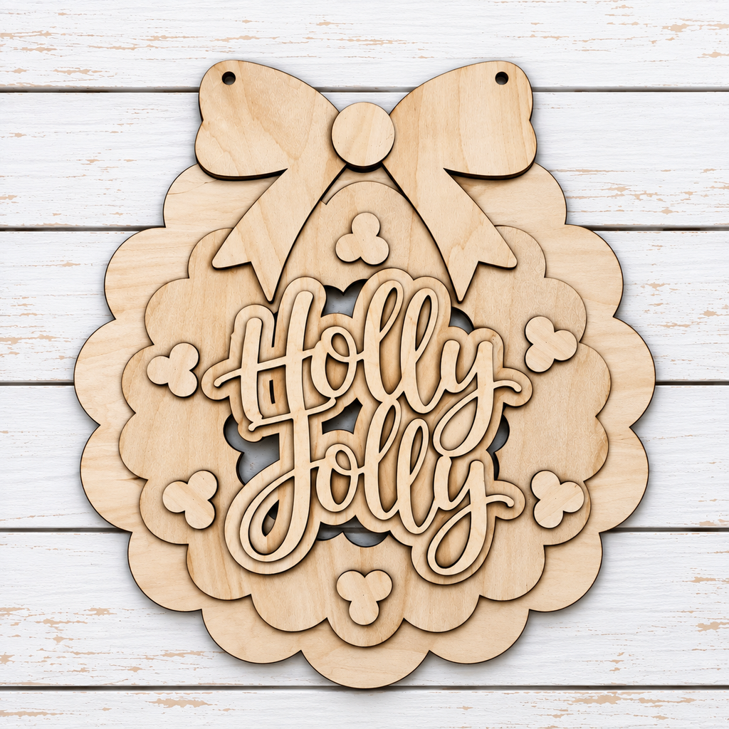 Holly Jolly Wreath Christmas Door Hanger SHINE-DH-005