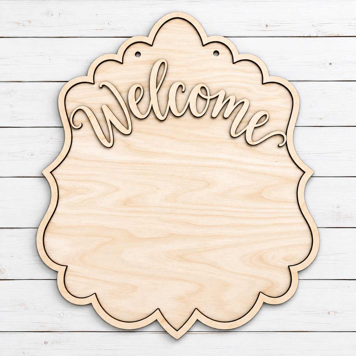 Interchangeable Welcome layered wood door hanger base for seasonal inserts, cut by Rise and Shine Gifts in Dothan, Alabama - SHINE-DH-006