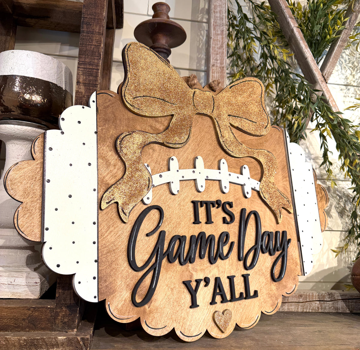 It's Game Day Y'all Football Bow Door Hanger SHINE-DH-010