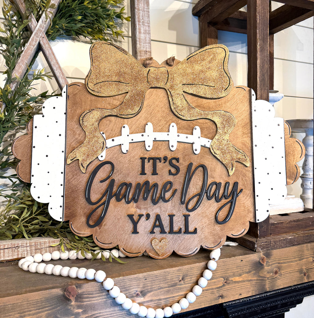 It's Game Day Y'all Football Bow Door Hanger SHINE-DH-010