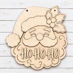Laser-cut wood Santa Ho Ho Ho Christmas door sign design, cut by Rise and Shine Gifts, Dothan, AL - SHINE-DH-012