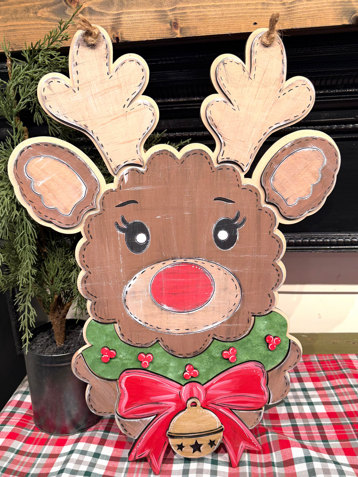 Reindeer with Bell Christmas Door Hanger SHINE-DH-014