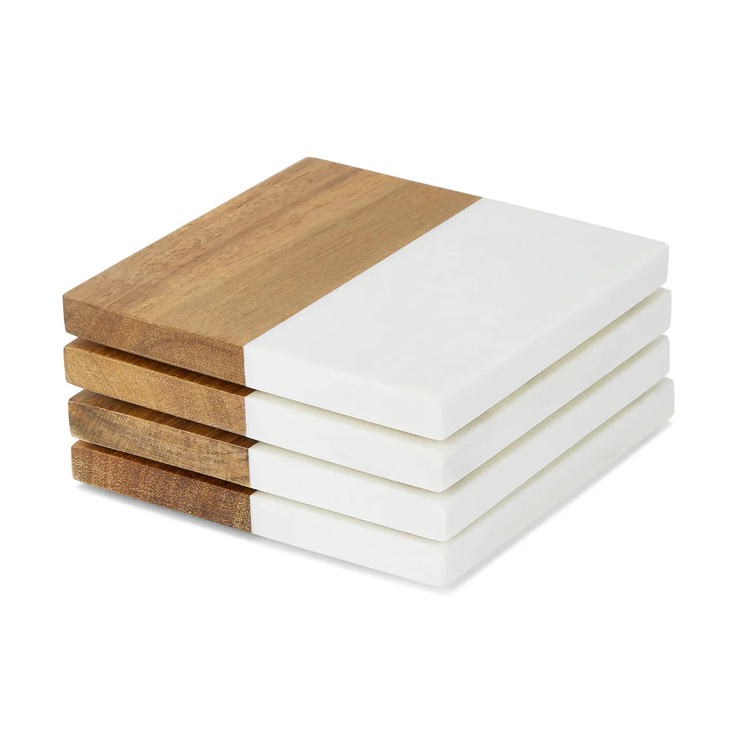 Custom Zip Code Marble & Acacia Coaster Set