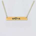 Laser Engraved Stainless Steel Horizontal Bar Necklace.