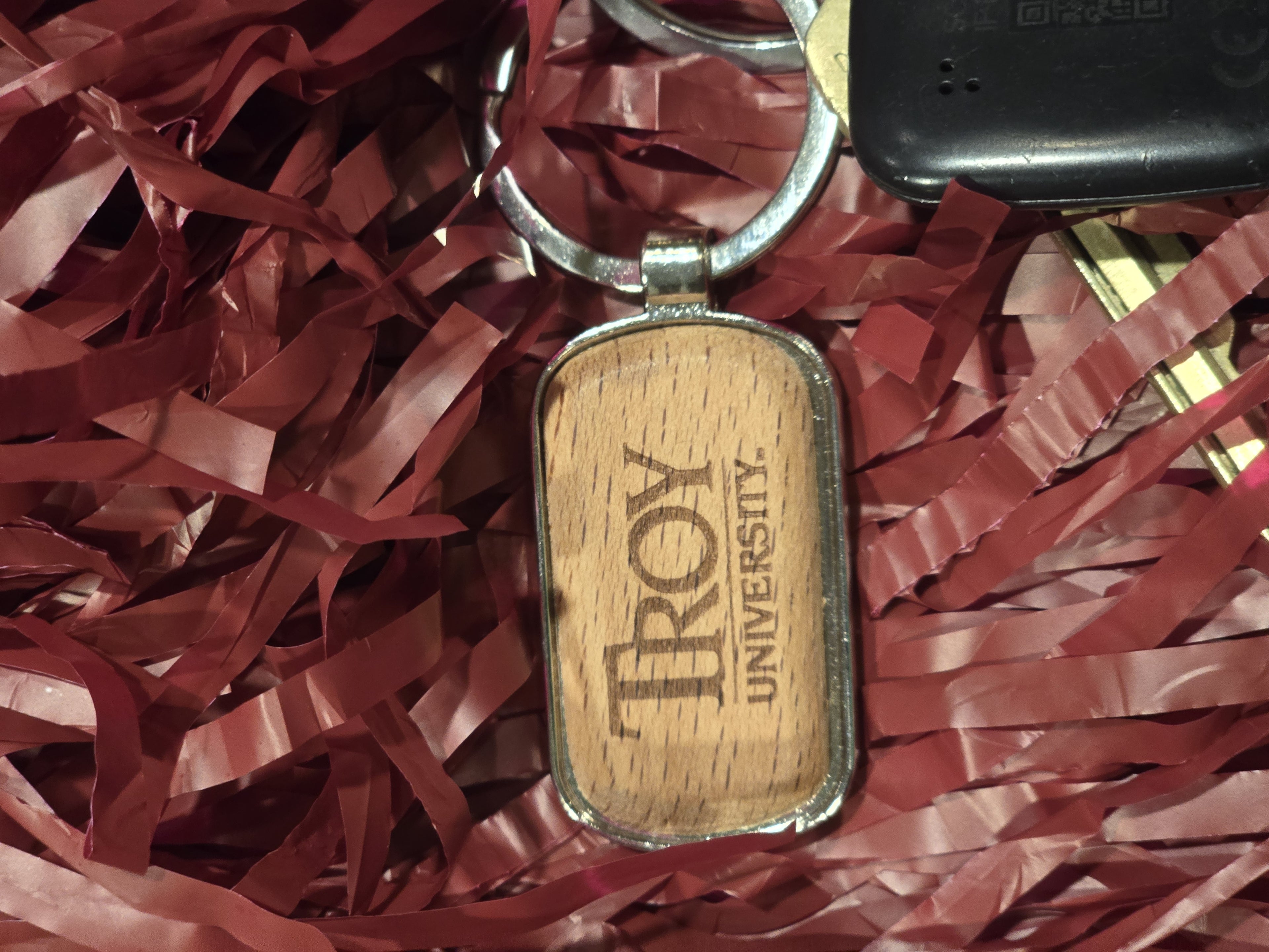 Troy University Personalized Keychain Officially Licensed Beechwood and Stainless Steel