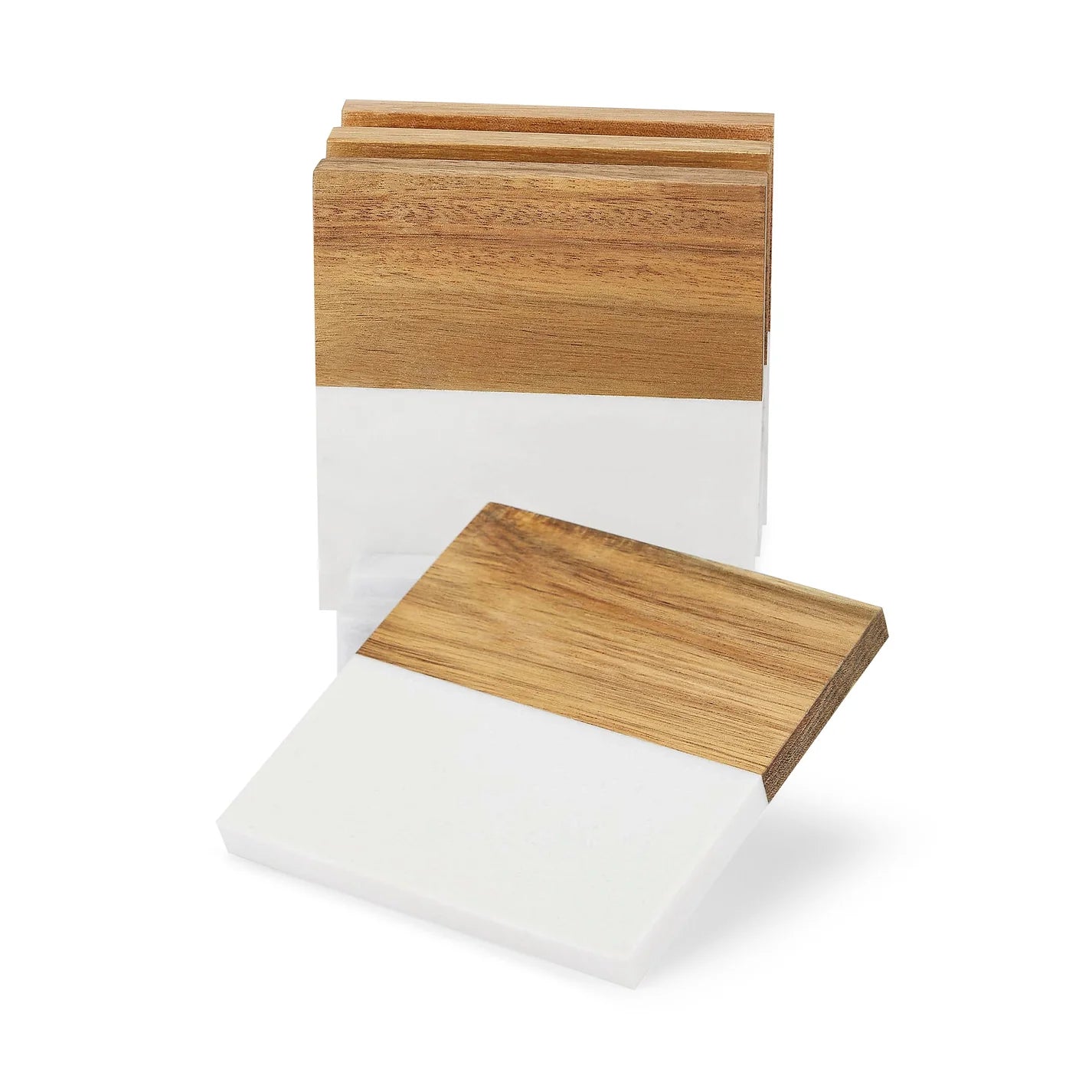 Set of wooden coasters on a white background
