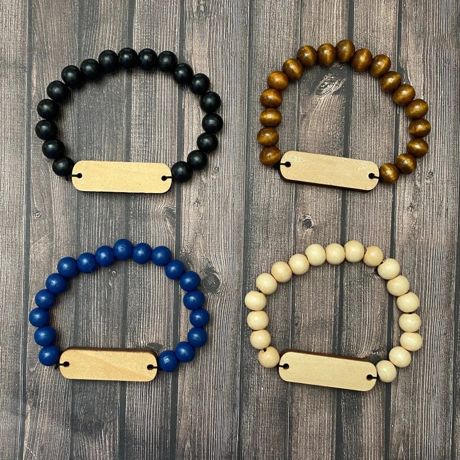 Personalized Engraved Wood Beaded Bracelet, Initial Monogrammed Gift, Custom Personalized Bracelet Gift,