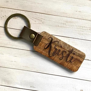 Personalized Wood Leather Keychain, Wood Keychain Key Fob for Men/women, First car engraved gift, Monogram laser gift, Custom Wood Keychain