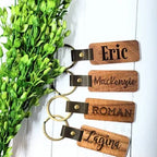 Personalized Wood Leather Keychain, Wood Keychain Key Fob for Men/women, First car engraved gift, Monogram laser gift, Custom Wood Keychain