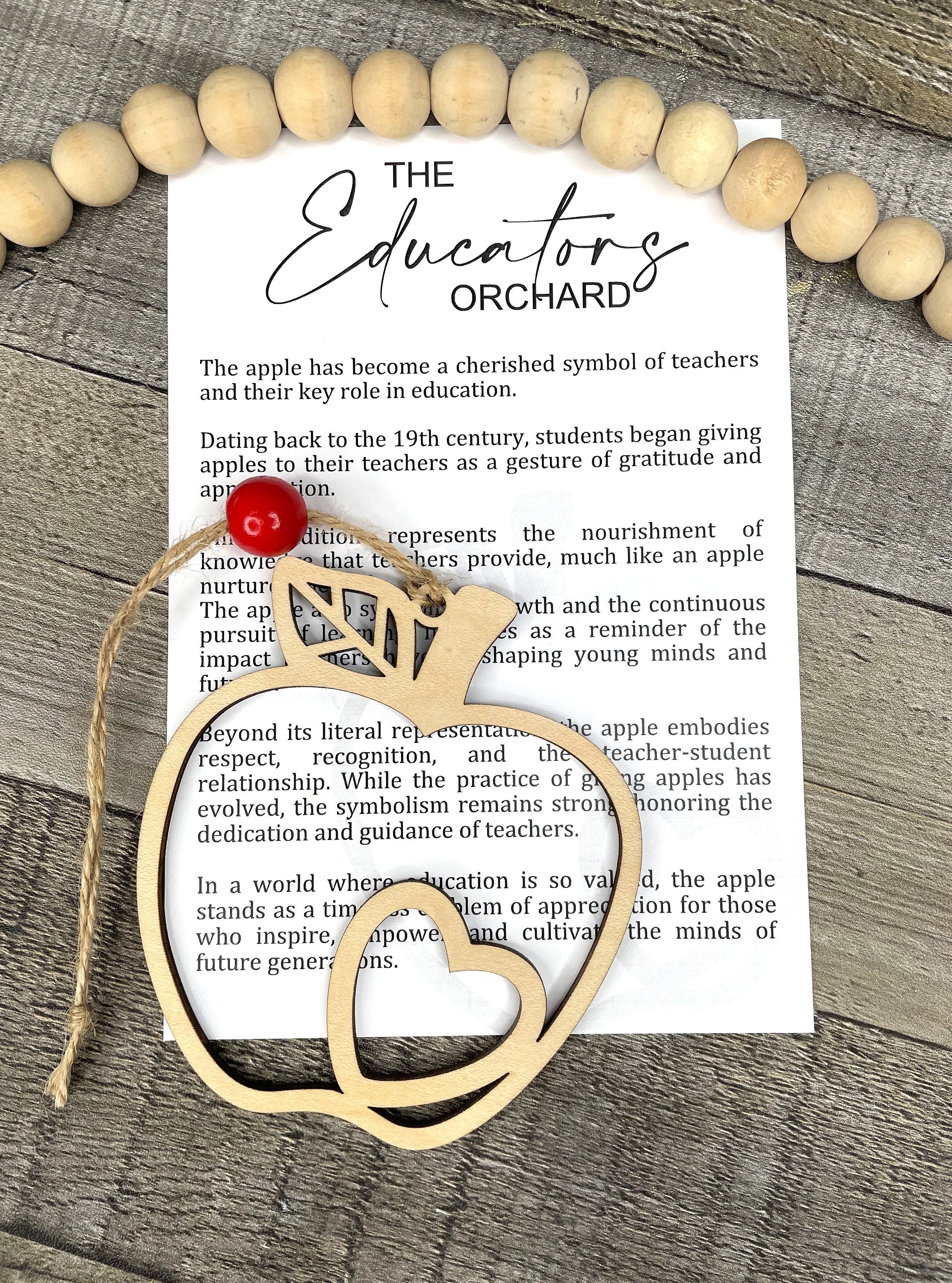 Back to School or Christmas teacher gift, apple ornament made of durable maple, teacher holiday gift, educator apple gift, Apple story card ornament