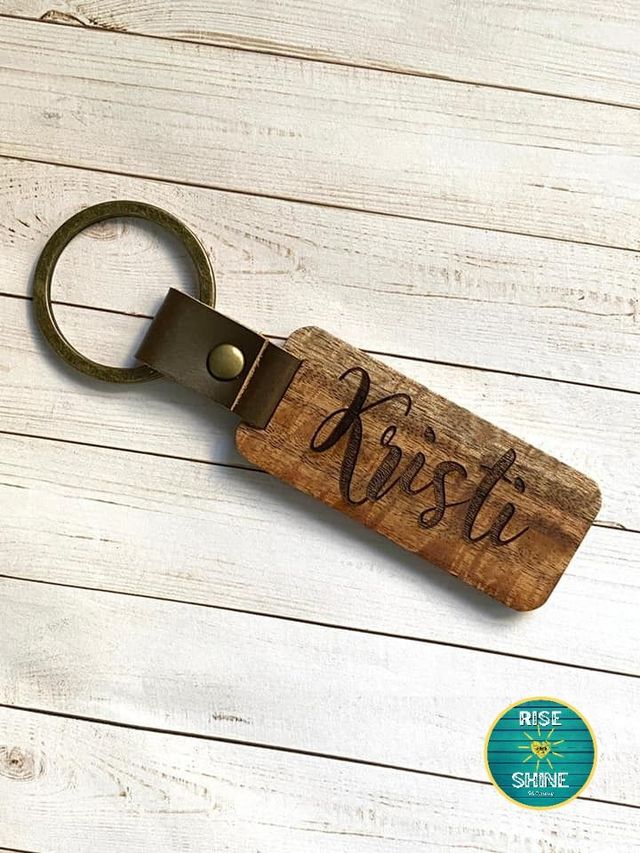 Personalized Wood Leather Keychain, Wood Keychain Key Fob for Men/women, First car engraved gift, Monogram laser gift, Custom Wood Keychain
